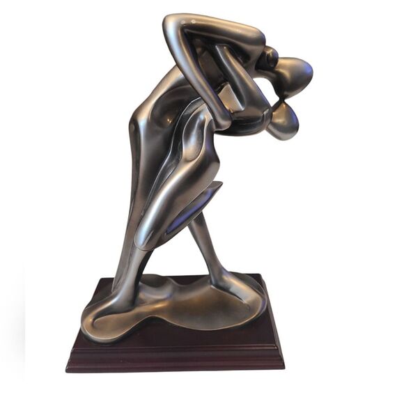 SCULPTURE Languid Dancers In A Passionate‎ Embrace Heavy Hardwood Base 15" - Picture 1 of 12